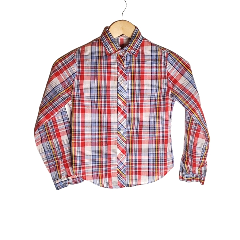 Bright and Basic Multi-color Vintage Plaid Shirt with Metallic Gold Threads